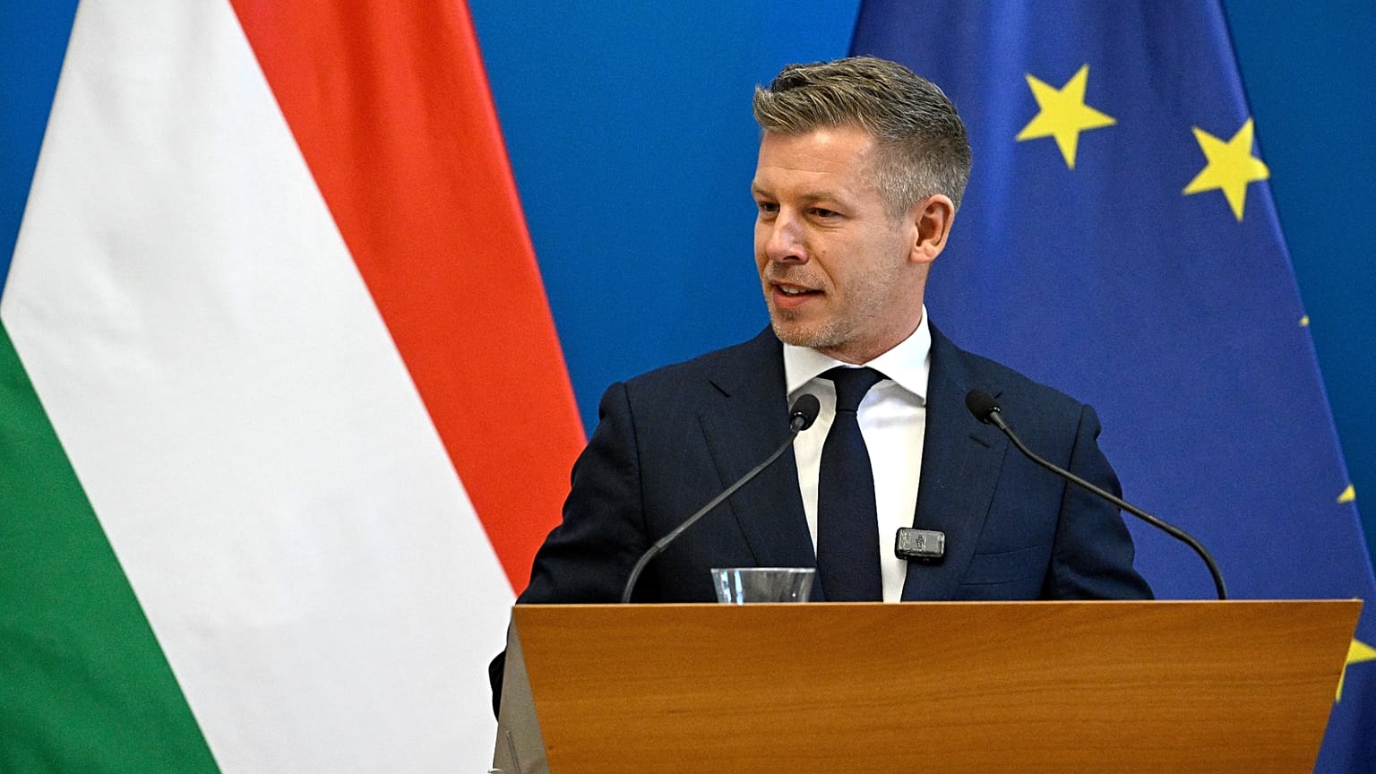 Hungarian Prime Minister Peter Magyar speaks during a joint a press conference 