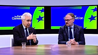 International Enegry Agency chief Fatih Birol (left) and European Commissioner for Energy and Housing Dan Jørgensen during a Euronews interview on 10 July 2026.