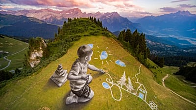 'À portée de ciel' by French artist Saype at Villars-sur-Ollon, Switzerland, 14 July 2026
