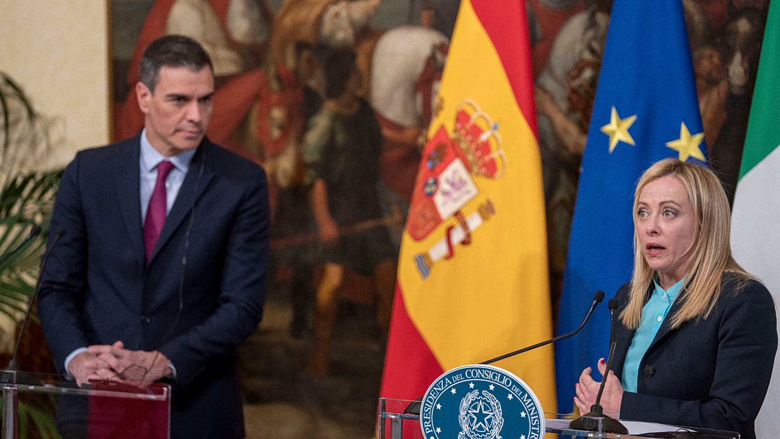 Pedro Sanchez and Giorgia Meloni, file photo