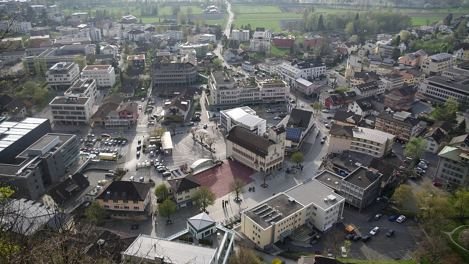 An aerial view of the centre of Vaduz, 31 March, 2014