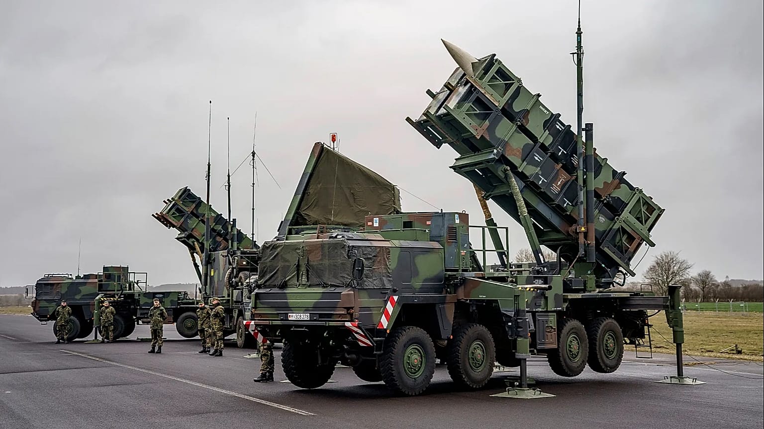 Ready-for-combat Patriot anti-aircraft missile systems deployed by the German military.