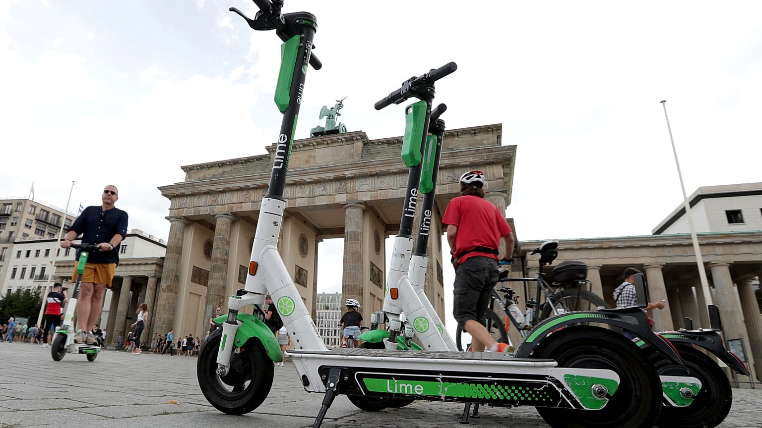 Electric scooters in front of the Brandenburg Gate in Germany